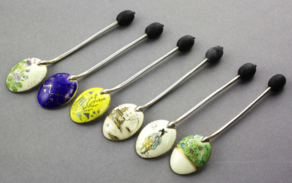 Chinoiserie Silver & Enamel Mocha Spoons (Set of 6)